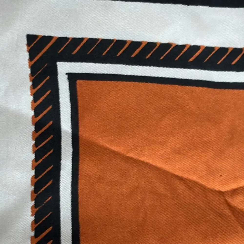 Vintage 1990's 100% silk scarf black creamy white & chocolate/rust brown plaid